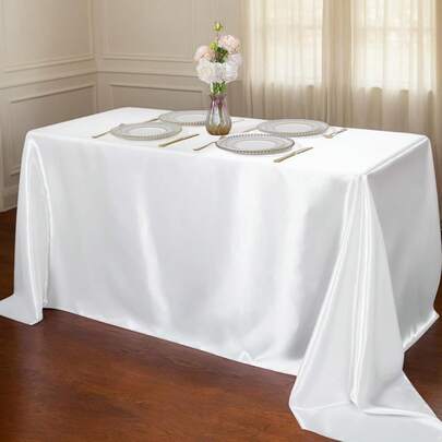 Nappe rectangulaire blanche en satin, nappe en soie ou en polyester convenant pour les fêtes, les mariages, les repas, la décoration de table