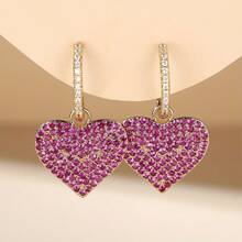 1pc Heart Design Earrings For Women, Elegant Shiny Style, Daily Vacation Party Jewelry Valentine's Day Gift - Heart-shaped - View 1