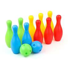 Juego de Bolos para Interiores, 10 Pinzas de Colores y 2 Bolas, Juegos de Bolos para Piso, Juegos Deportivos Interactivos para Fiestas, Juego de Bolos de Plástico de Gran Tamaño GMSX - 1 juego - Ver 5