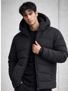 Men's Waterproof Nylon Jacket With Removable Hood, Warm, High Quality Winter Premium 010 With Headphones - 黑色 - 查看 2