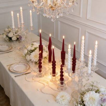 1pc Wine Red Pillar Candle, Wavy Texture, Cylindrical, Semi-Spherical Pillar, Twisted Pillar Candle, Smokeless Soy Wax Candle, Suitable For Atmosphere Creation, Home Decor, Party, Tabletop Decor, Holiday Gift, Romantic Candlelight Dinner, Wedding Decor, Wedding Gift, Gift For Her, Girlfriend, Small Gift For Friends