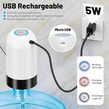 1pc, USB Rechargeable Portable WaterPump-Fits 3-5 Gallon Bottles, EasyAutomatic Dispensing For Camping & Home - trắng - Xem 2