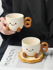 一套陶瓷娃娃脚拿铁杯碟，拉花杯，燕麦早餐杯，优雅的家用/办公拿铁/茶杯，情人节、母亲节、感恩节咖啡爱好者礼物 - 彩色 - 查看 5