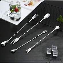 Muỗng khuấy cocktail bằng thép không gỉ 410, muỗng pha chế cán dài, muỗng múc đá, muỗng trà sữa xoắn ốc hai đầu, muỗng pha chế. - Xem 1