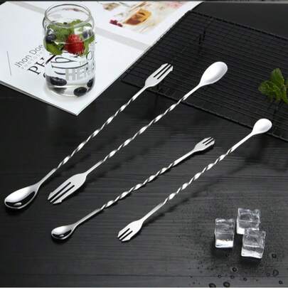 Muỗng khuấy cocktail bằng thép không gỉ 410, muỗng pha chế cán dài, muỗng múc đá, muỗng trà sữa xoắn ốc hai đầu, muỗng pha chế.