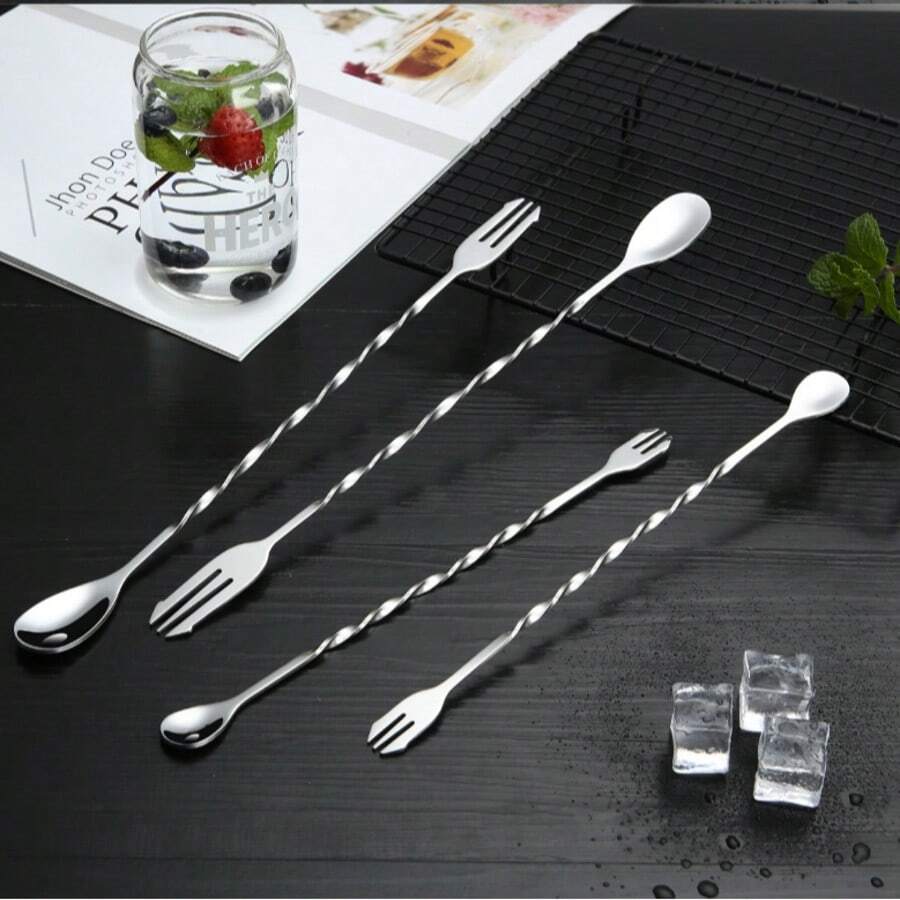 Muỗng khuấy cocktail bằng thép không gỉ 410, muỗng pha chế cán dài, muỗng múc đá, muỗng trà sữa xoắn ốc hai đầu, muỗng pha chế. - Xem 1