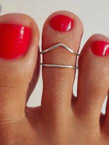 1枚简约V形双层时尚露趾戒指，铜材质，适合派对、聚会、海滩度假、作为礼物 - 彩色 - 查看 2