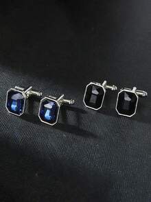 2pcs Fashionable Creative Rhinestone Cufflinks, Casual Business Style Daily & Party Suit Shirt Cufflinks - Silver - View 2