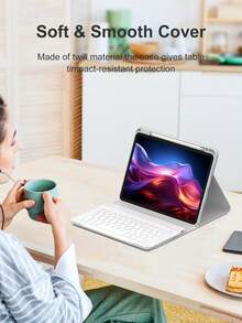 360°旋转键盘保护套，兼容iPad A16（第11/10代）、第9/8/7代（10.2英寸）、iPad Air（10.9/11英寸），采用TPU翻盖PU皮革材质，包含无线蓝牙键盘（150mAh电池）和支架，银灰色 - 銀色 - 查看 5
