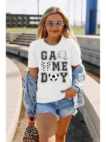 Casual Blouses For Women | 1 Women's T-Shirt 100% Breathable Cotton | Women's Soccer Jerseys, Funny Soccer Mom T-Shirts, Graphic Tees For The Day - 白色的 - 查看 3