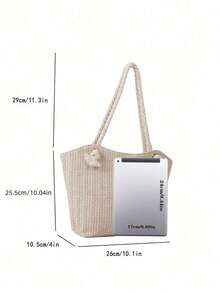Túi Tote Cói Đi Biển Mùa Hè, Sức Chứa Lớn, Thời Trang, Đa Năng, Túi Đeo Vai Thường Ngày - Màu be - Xem 2