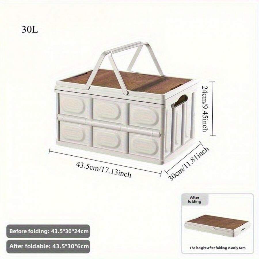 1pc/Foldable Camping Storage Box With Wooden Lid - Foldable Car Trunk Organizer, Suitable For Outdoor Picnic, BBQ, Fishing And Hunting Gear, Multi-Functional Portable Storage Box, Can Store Toys, Snacks, Car Essentials, 2026 Spring Camping Essential - Multicolor - View 1