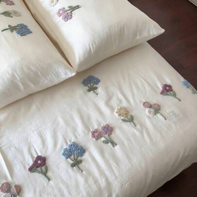 3pcs Soft & Comfortable Natural Crinkle Gauze Fabric Duvet Cover Set (1 Duvet Cover + 2 Pillowcases, Without Filler), Floral Pastoral Style, Suitable For Bedroom, Guest Room, Boys & Girls, Machine Washable