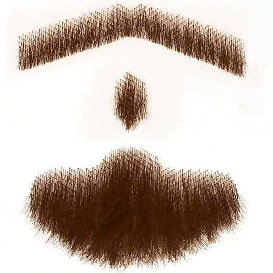 Realistic Human Hair Goatee Fake Beard For Halloween Party - Dark Brown - View 1