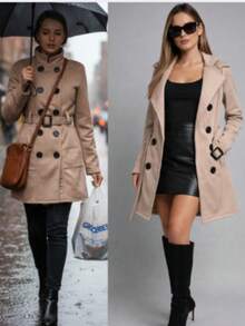Women's Elegant Overcoat With Buttons – New Winter Collection, Stylish And Chic For Everyday Wear, Outings, Parties, And The Office. - 淺米色 - 查看 6