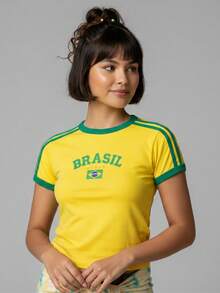 BabyLook Women's Brazil Embroidered Shirt Without State - 黃色 - 查看 5