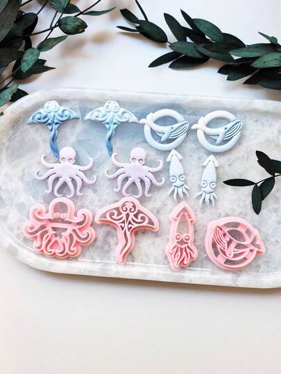 海洋动物系列聚合物粘土切割模具，高精度DIY手工耳环首饰软粘土模具工具，精密刀模 - 工艺用品 - 适用于珠宝制作和手工艺者 - DIY爱好者的完美礼物