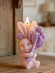 3D Rabbit Scented Candle Plaster Mold, Easter Egg Shape, Floral Rabbit Design, DIY Handmade Candle Making Mold - Easter Candle Molds - View 7