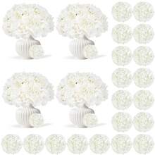 50pcs Realistic Artificial Hydrangea Flowers With Stems - Bulk Fake Flowers For Wedding, Baby Shower, Home & Party Decor - Multi-Color (White/Orange/Blue/Dreamy Purple/Champagne/Pink) - Durable Reusable Bouquets, Easy To Arrange - trắng - Xem 1