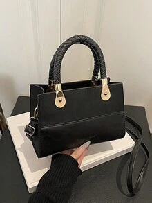 Fashionable Patchwork Handbag, Personalized INS Style Crossbody Bag, Elegant Shoulder Bag - Black - View 9