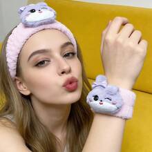 3件套Kpop偶像官方角色毛绒发箍套装——可爱熊耳和兔耳发箍，柔软弹力头巾，粉丝生日礼物 - 查看 6