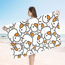1pc Cartoon Duck Pattern Super Absorbent Quick Dry Microfiber Beach Towel, Soft And Comfortable Beach Blanket, Unisex, Suitable For Outdoor Travel, Camping, Beach Holiday, Modern Style, Lightweight And Portable, Machine Washable, 100% Polyester, Rectangular, Knit Fabric, Versatile Holiday Use Summer Travel, Vacation Bathroom Decor Beach Essentials - Yellow - View 26