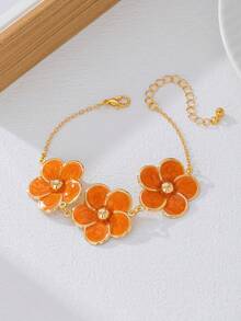 6pcs Exaggerated Vintage Elegant Floral Jewelry Set Including Necklace, Earrings, Bracelet, Ring, Suitable For Party, Banquet And Daily Wear - Orange - View 6