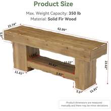 Tribesigns 63" Solid Wood Dining Bench, Farmhouse Kitchen Table Bench With Storage Shelf, Kitchen & Living Room Furniture, Easy To Assemble, Sturdy And Stable, Rustic Brown - 質樸棕色 - 查看 3