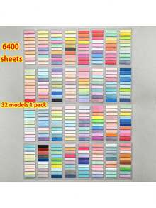 6400pcs, 32 Styles/Pack - Retro European Fluorescent PET Sticky Notes, Morandic Color Tones, Soft Hues And Vintage Colors, Transparent Index Tabs For Easy Organization - Multicolor - View 3