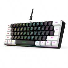1pc 61-Key Wired White/Black Membrane Keyboard, RGB Backlit Gaming/Office Keyboard Set, Suitable For Home, Office, Gaming, Christmas Gift / Xmas Gift / New Year 2026 Holiday / Christmas Decoration / Xmas Edition Gift For Kids / Gift For Family / Year-End - 61白色 - 查看 2