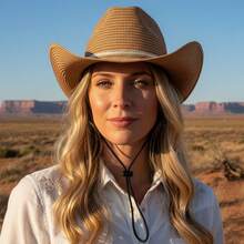 Hollow Western Cowboy Hat Combines Straw Material With Retro Design. It Has A Wide Brim And A Classic Hat Shape. It Has Both Sun Protection And Style. It Is Suitable For Summer Travel, Beach Parties Or Theme Activities, Showing The Free And Unrestrained Western Style And Personality Declaration. - Brown - View 4