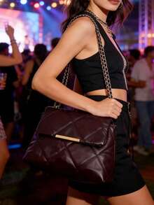 Large Capacity Diamond Quilted Crossbody Bag For Women, Faux Leather Shoulder Bag With Chain Strap, Multifunctional For Shopping, Travel And Office Use - Coffee - View 4