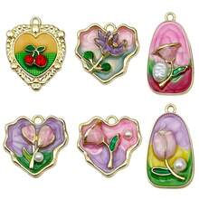 2/6pcs Elegant Flower Enamel Charms Flower Heart Necklaces Pendants Earrings Charms For Jewelry Making Bracelets Necklaces Earrings Keychains DIY Crafts - Multicolor - View 2