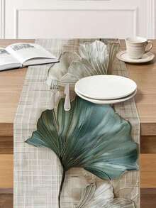 1 peça de presente para o Dia das Mães, toalha de mesa para cozinha, decoração de mesa, utensílios de mesa, toalha de mesa, decoração para mesa de café e chá, com elegante estampa de folha de ginkgo, ideal para o Dia de Ação de Graças e Ano Novo. - Verde - Ver 4