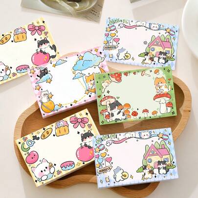 Bloc-notes mémo mignon de chat, style de griffonnage de dessin animé. Notes adhésives décoratives de haute qualité