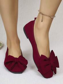 Zapatos planos con punta redonda y lazo de última moda y cómodos para niñas. Adecuados para la escuela, uso diario casual, fiestas, bailes, etc. Este zapato presenta un diseño multicolor con suelas planas. - Rojo - Ver 5