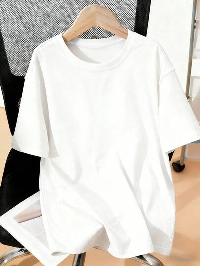 Tween Boy Street Style Solid Color Short Sleeve Round Neck T-Shirt
