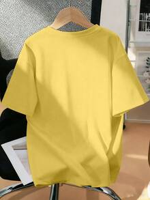 Cool, Solid-Color, Short-Sleeved T-Shirt With A Round Neck For Pre-Teen Boys, Perfect For Summer - Yellow - View 2
