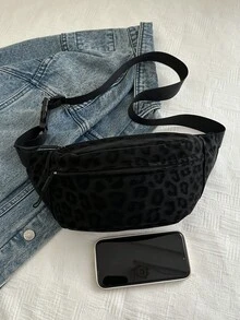 Fashionable Printed Women's Chest Bag, New Leopard Print Waist Bag, Large Capacity Commuter Crossbody Bag - Black - View 7