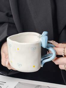 1pc Handmade Asymmetrical Ceramic Mug, Coffee Cup, Unique Butterfly Handle, Afternoon Tea Cup, Heart-Shaped Water Cup, Reusable, Hand Wash Only, Valentine's Day Gift - Multicolor - View 6