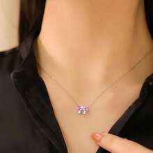 1件精美女士珠宝 海蓝宝石吊坠蝴蝶结项链 S925纯银锁骨链 高端轻奢项链 派对婚礼新娘珠宝 - #1 - 查看 5