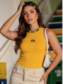 Women's Casual Ribbed Tank Top With Flag Print - Summer Copa Brasil - 黃色旗幟 - 查看 4