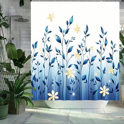 1件复古花卉油画图案浴帘，浴室装饰帘。防水可水洗浴室隔断帘，加厚面料，带挂钩，浴室装饰配件。