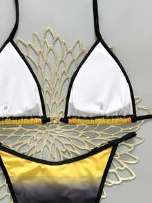 2 piezas Traje de baño elegante y sexy con bloqueo de color degradado y espalda descubierta con cordones, adecuado para vacaciones en la playa en verano - Colores degradados - Ver 6