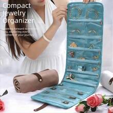 Organizador de joyería de franela con múltiples bolsillos, bolsa de almacenamiento de joyas enrollada compacta de PVC de unicolor, bolsa de almacenamiento antideslizante para anillos y collares - Multicolor - Ver 5