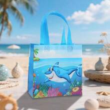 Bộ 8/16 túi tote vải không dệt Blue Shark, thích hợp cho kinh doanh, mua sắm, bán lẻ, sự kiện sinh nhật, trang trí tiệc và đóng gói quà tặng, túi đựng quà mùa hè tươi mát, túi đựng đồ và túi mua sắm. - 9060 - Xem 8
