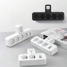 Durable 2/ 3 / 4 Plugs EU Plug Outlet Type-C Ports Universal Wall Power Wall Mounted Adapter Home Offices - EU E Type Plug(220-240V) - View 2