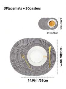 各种尺寸圆形编织餐垫，可水洗厨房餐桌垫，适合家庭聚会、婚礼派对和宴会餐桌装饰（黑灰色） - 黑灰色 - 查看 21