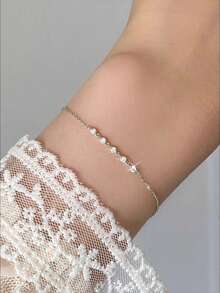 1 pieza Pulsera minimalista de plata de ley S925 con incrustaciones de circonita cúbica, brazalete de una sola hilera con cinco diamantes pequeños para mujer, accesorio de lujo para regalo. - diamante - Ver 13