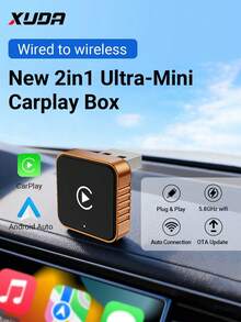 XUDA新款CarPlay AI Box迷你超级盒，支持有线转无线，具备无线CarPlay和安卓二合一功能，配备2.4-5.0GHz WiFi 5，适用于99%配备有线CarPlay和安卓功能的车辆。 - 銀黑 - 查看 13